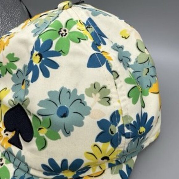 NWT Kate Spade Floral Printed Cap Hat Cream Yellow Blue Green Spade Logo - Picture 3 of 11